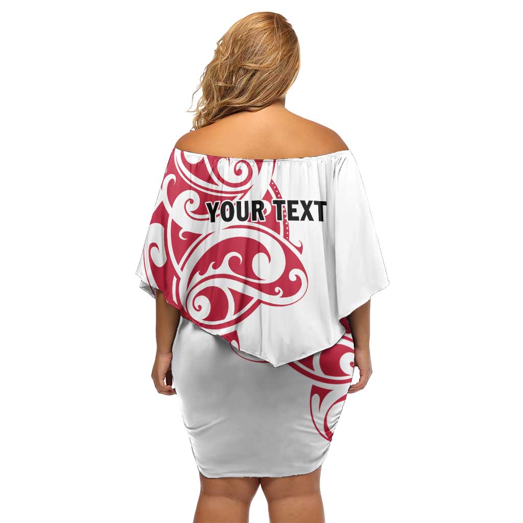 All White Maori Tribal Tattoo Personalised Off Shoulder Short Dress Classic Red Polynesian Style - Polynesian Pride