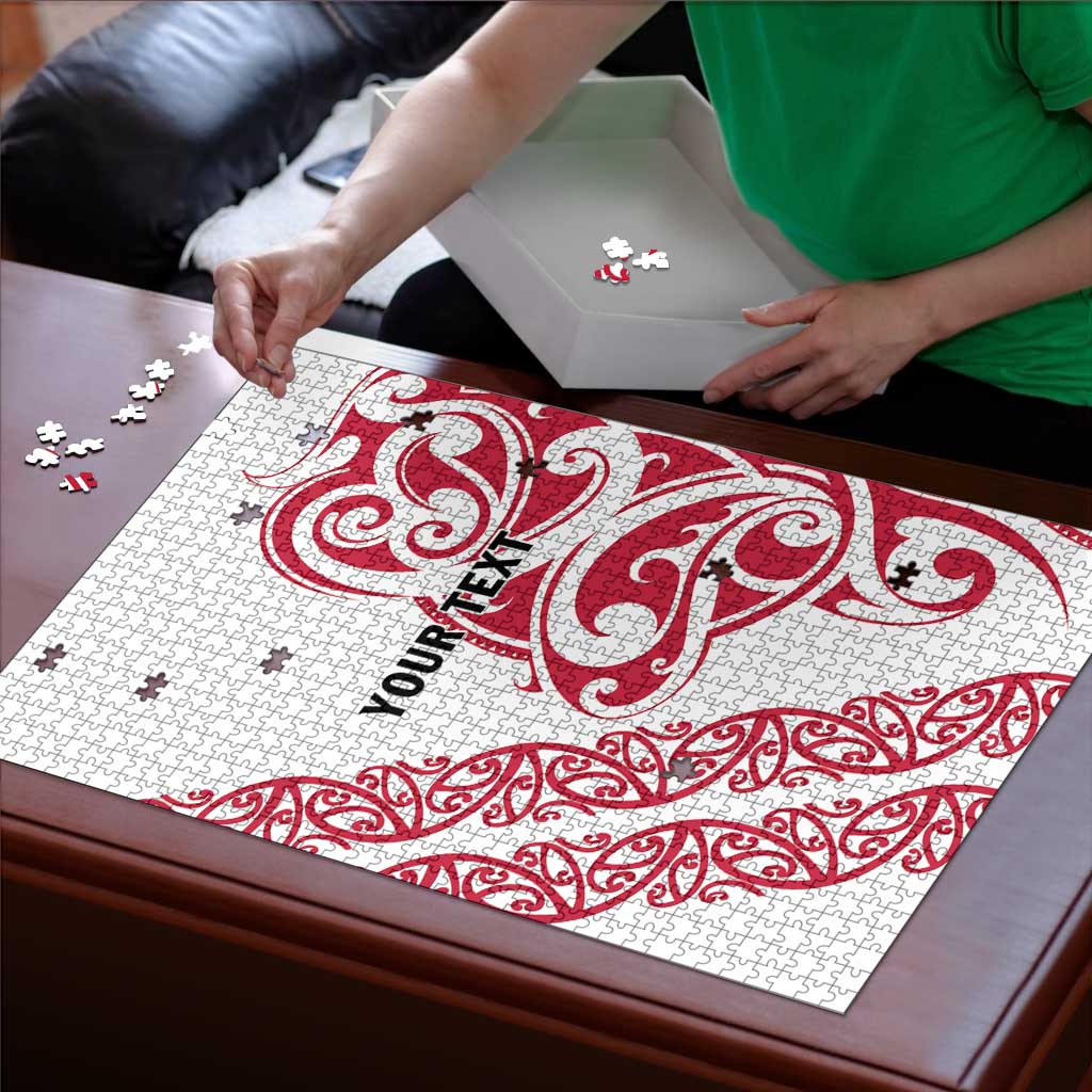 All White Maori Tribal Tattoo Personalised Puzzle Classic Red Polynesian Style - Polynesian Pride