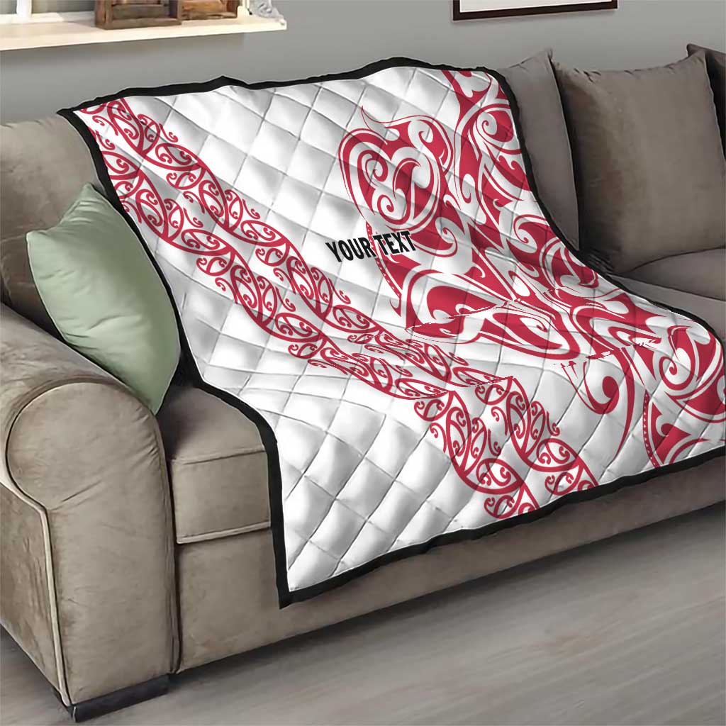 All White Maori Tribal Tattoo Personalised Quilt Classic Red Polynesian Style - Polynesian Pride
