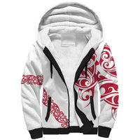 All White Maori Tribal Tattoo Personalised Sherpa Hoodie Classic Red Polynesian Style - Polynesian Pride