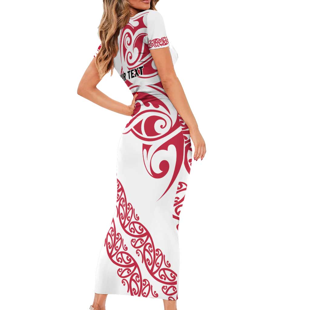 All White Maori Tribal Tattoo Personalised Short Sleeve Bodycon Dress Classic Red Polynesian Style - Polynesian Pride