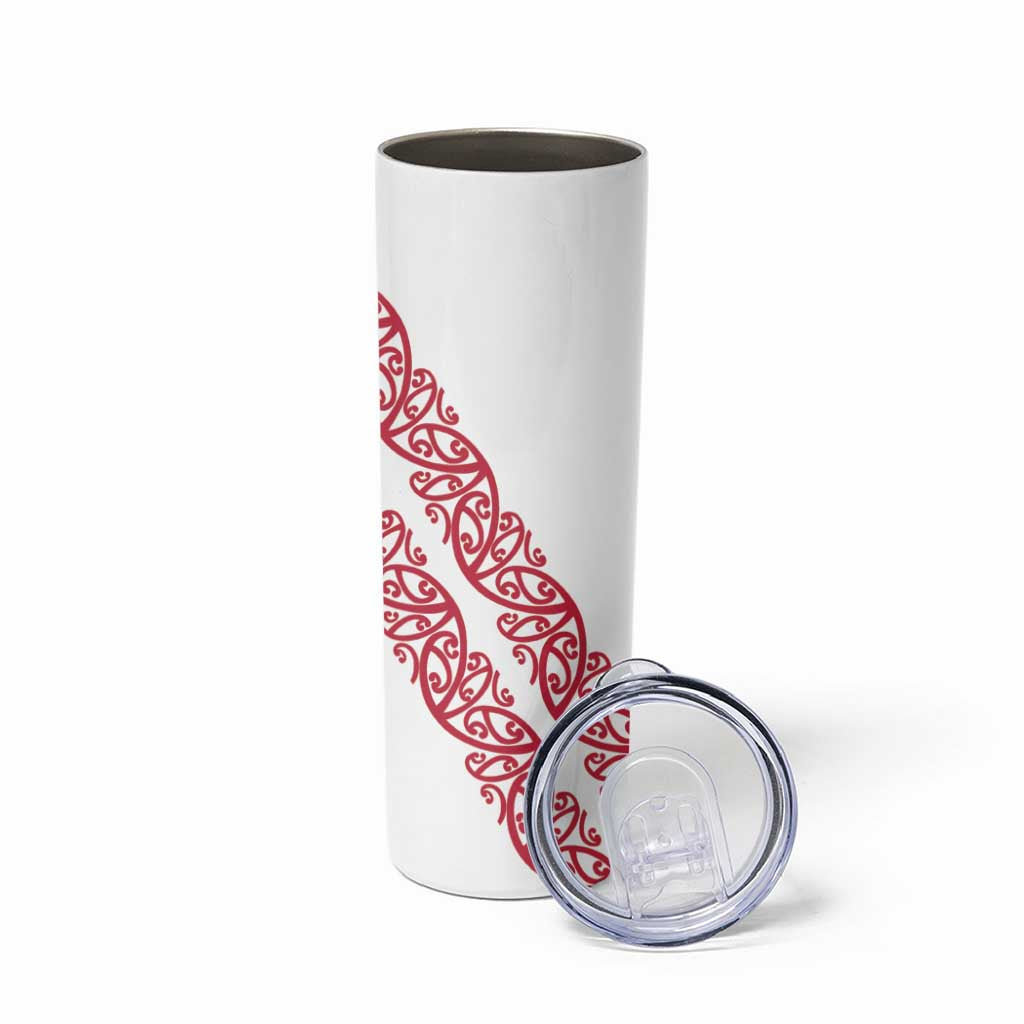 All White Maori Tribal Tattoo Personalised Skinny Tumbler Classic Red Polynesian Style - Polynesian Pride