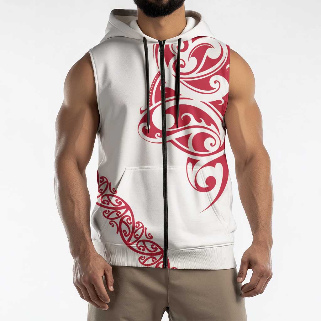 All White Maori Tribal Tattoo Personalised Sleeveless Zip Hoodie Classic Red Polynesian Style LT9 - Polynesian Pride