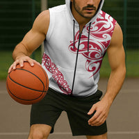All White Maori Tribal Tattoo Personalised Sleeveless Zip Hoodie Classic Red Polynesian Style LT9 - Polynesian Pride