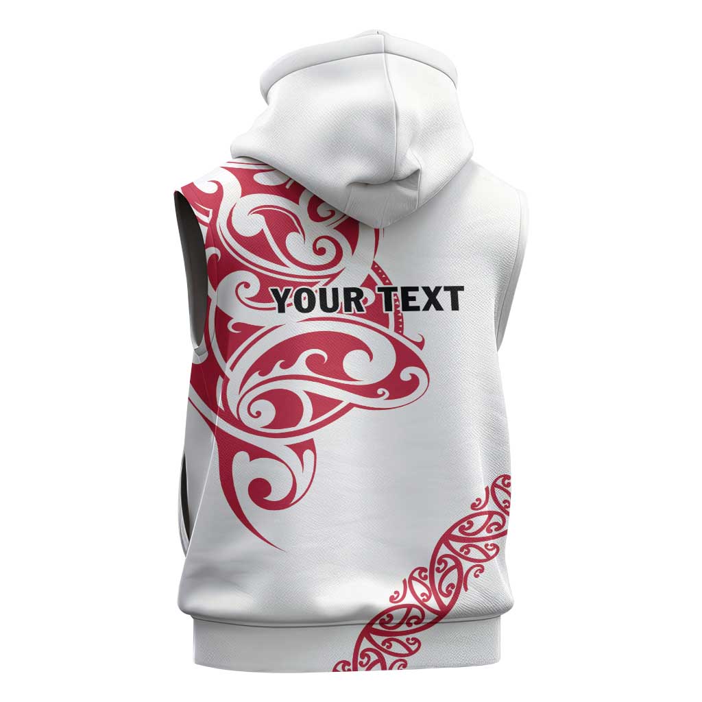 All White Maori Tribal Tattoo Personalised Sleeveless Zip Hoodie Classic Red Polynesian Style LT9 - Polynesian Pride