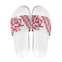 All White Maori Tribal Tattoo Personalised Slide Sandals Classic Red Polynesian Style - Polynesian Pride