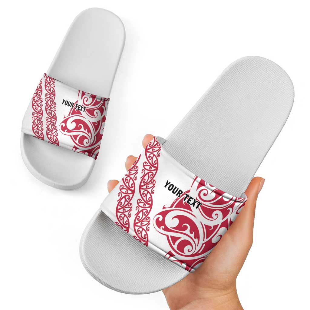 All White Maori Tribal Tattoo Personalised Slide Sandals Classic Red Polynesian Style - Polynesian Pride