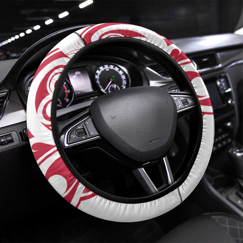 All White Maori Tribal Tattoo Steering Wheel Cover Classic Red Polynesian Style - Polynesian Pride