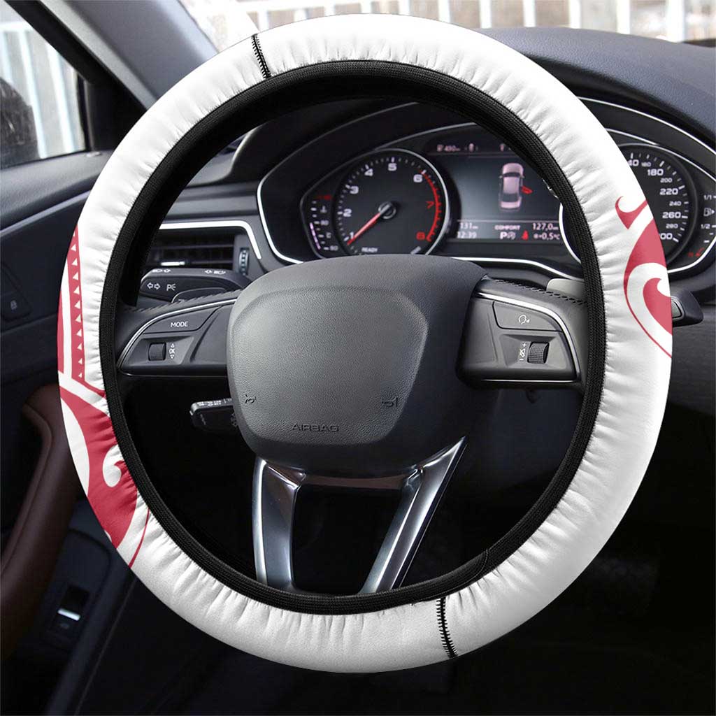 All White Maori Tribal Tattoo Steering Wheel Cover Classic Red Polynesian Style LT9 - Polynesian Pride