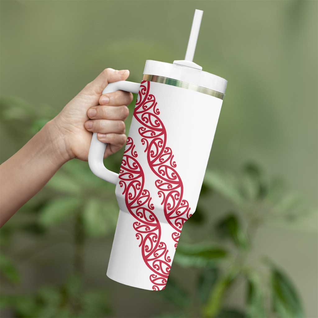 All White Maori Tribal Tattoo Personalised Tumbler With Handle Classic Red Polynesian Style - Polynesian Pride