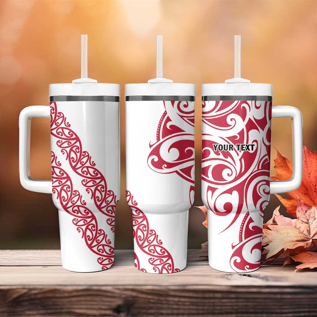 All White Maori Tribal Tattoo Personalised Tumbler With Handle Classic Red Polynesian Style - Polynesian Pride