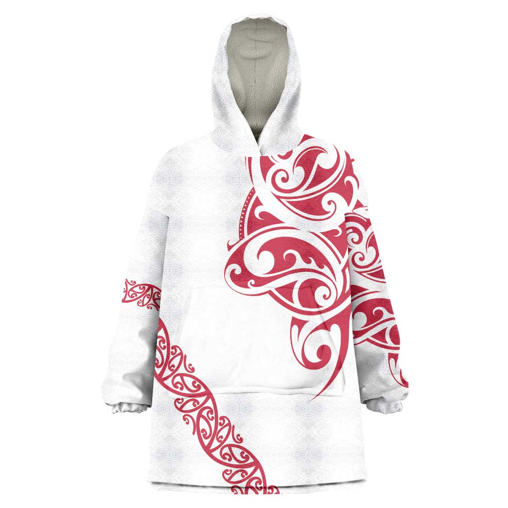All White Maori Tribal Tattoo Personalised Wearable Blanket Hoodie Classic Red Polynesian Style LT9 One Size Red - Polynesian Pride