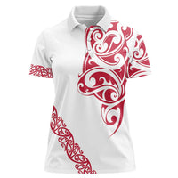 All White Maori Tribal Tattoo Personalised Women Polo Shirt Classic Red Polynesian Style - Polynesian Pride