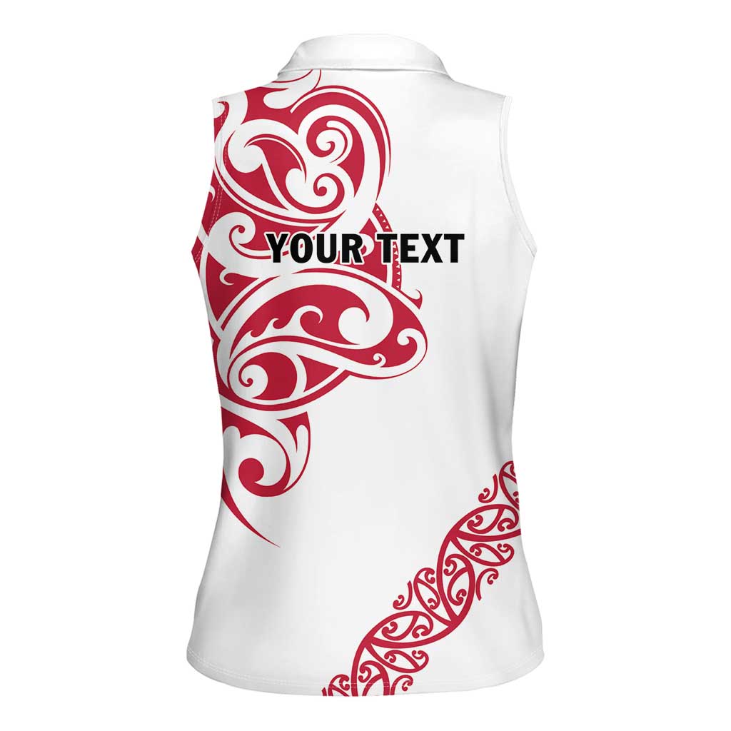 All White Maori Tribal Tattoo Personalised Women Sleeveless Polo Shirt Classic Red Polynesian Style - Polynesian Pride