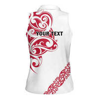 All White Maori Tribal Tattoo Personalised Women Sleeveless Polo Shirt Classic Red Polynesian Style - Polynesian Pride