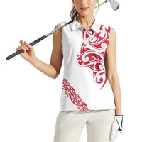 All White Maori Tribal Tattoo Personalised Women Sleeveless Polo Shirt Classic Red Polynesian Style - Polynesian Pride