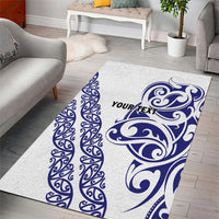 All White Maori Tribal Tattoo Personalised Area Rug Dark Blue Polynesian Style - Polynesian Pride