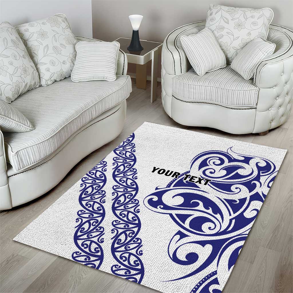 All White Maori Tribal Tattoo Personalised Area Rug Dark Blue Polynesian Style - Polynesian Pride