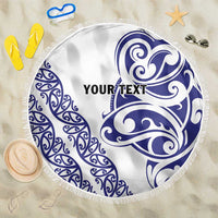 All White Maori Tribal Tattoo Personalised Beach Blanket Dark Blue Polynesian Style - Polynesian Pride