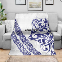 All White Maori Tribal Tattoo Personalised Blanket Dark Blue Polynesian Style - Polynesian Pride