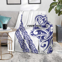 All White Maori Tribal Tattoo Personalised Blanket Dark Blue Polynesian Style - Polynesian Pride