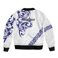 All White Maori Tribal Tattoo Personalised Bomber Jacket Dark Blue Polynesian Style - Polynesian Pride