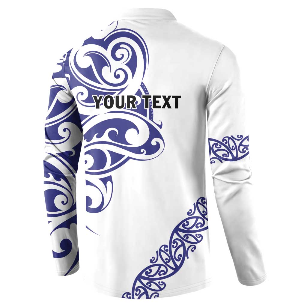 All White Maori Tribal Tattoo Personalised Button Sweatshirt Dark Blue Polynesian Style - Polynesian Pride
