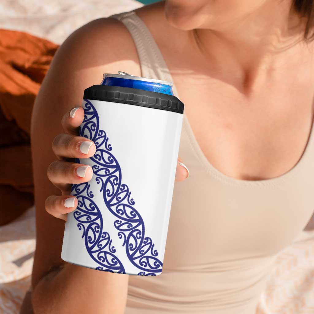 All White Maori Tribal Tattoo Personalised 4 in 1 Can Cooler Tumbler Dark Blue Polynesian Style - Polynesian Pride