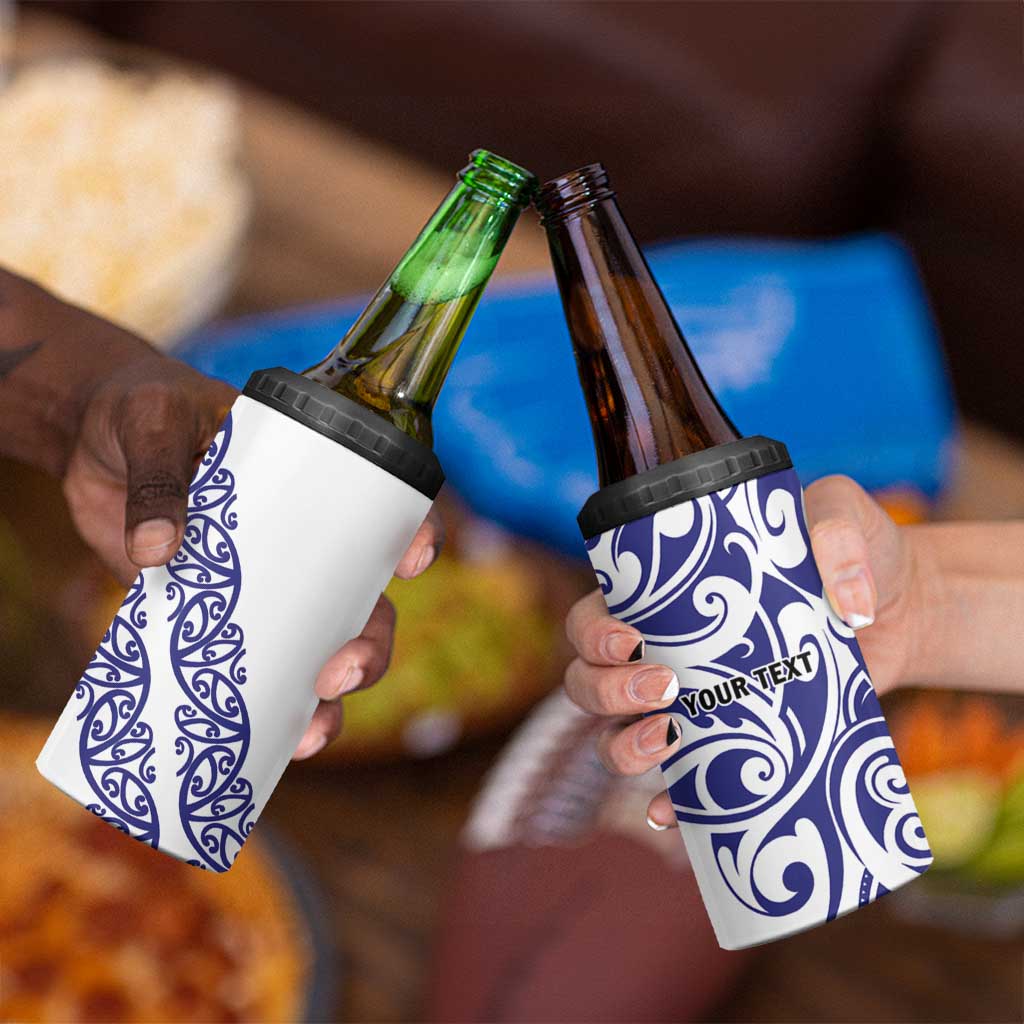 All White Maori Tribal Tattoo Personalised 4 in 1 Can Cooler Tumbler Dark Blue Polynesian Style - Polynesian Pride
