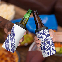 All White Maori Tribal Tattoo Personalised 4 in 1 Can Cooler Tumbler Dark Blue Polynesian Style - Polynesian Pride