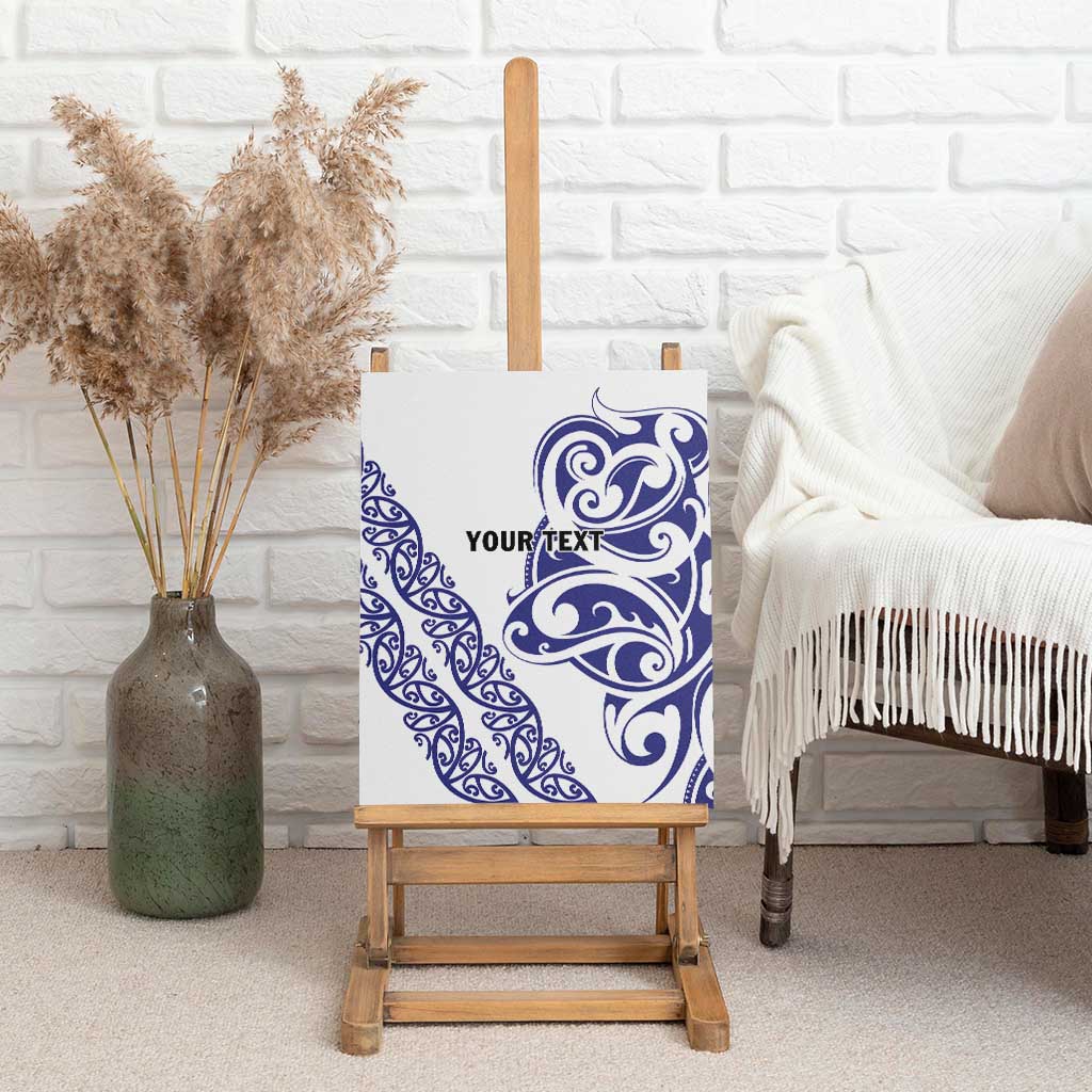 All White Maori Tribal Tattoo Personalised Canvas Wall Art Dark Blue Polynesian Style - Polynesian Pride