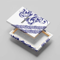 All White Maori Tribal Tattoo Personalised Canvas Wall Art Dark Blue Polynesian Style - Polynesian Pride