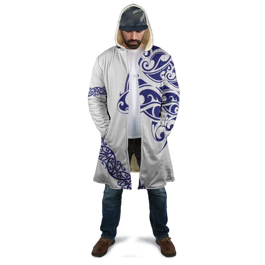 All White Maori Tribal Tattoo Personalised Cloak Dark Blue Polynesian Style - Polynesian Pride