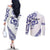 All White Maori Tribal Tattoo Personalised Couples Matching Off The Shoulder Long Sleeve Dress and Long Sleeve Button Shirt Dark Blue Polynesian Style - Polynesian Pride