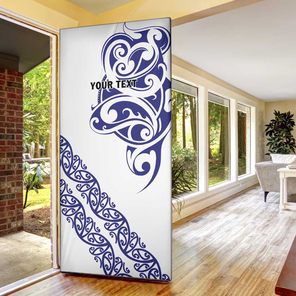All White Maori Tribal Tattoo Personalised Door Cover Dark Blue Polynesian Style - Polynesian Pride