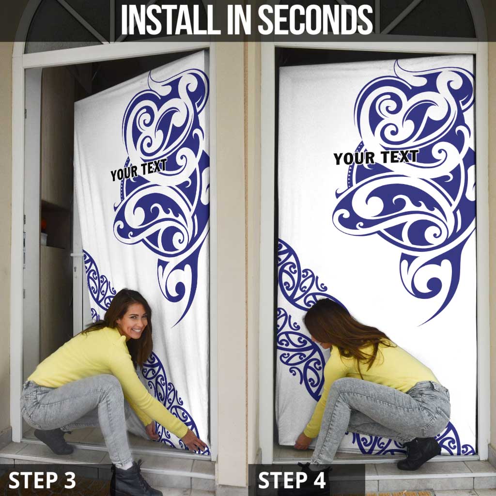 All White Maori Tribal Tattoo Personalised Door Cover Dark Blue Polynesian Style - Polynesian Pride