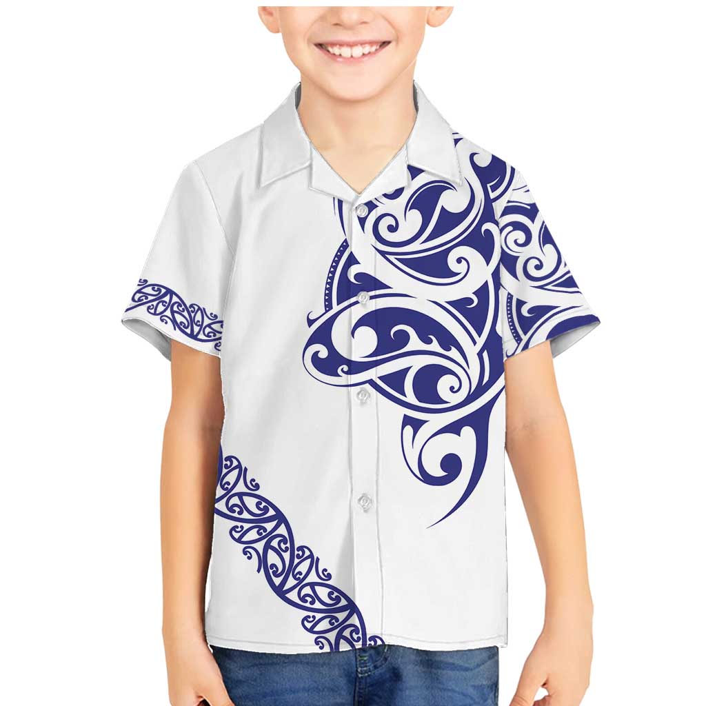 All White Maori Tribal Tattoo Personalised Family Matching Mermaid Dress and Hawaiian Shirt Dark Blue Polynesian Style - Polynesian Pride
