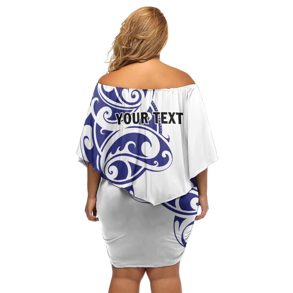 All White Maori Tribal Tattoo Personalised Family Matching Off Shoulder Short Dress and Hawaiian Shirt Dark Blue Polynesian Style - Polynesian Pride