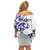 All White Maori Tribal Tattoo Personalised Family Matching Off Shoulder Short Dress and Hawaiian Shirt Dark Blue Polynesian Style - Polynesian Pride