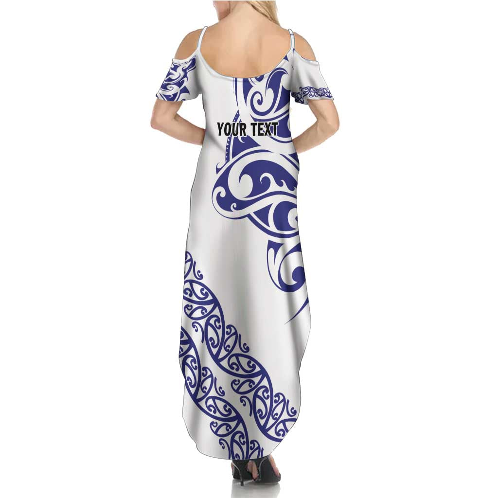 All White Maori Tribal Tattoo Personalised Family Matching Summer Maxi Dress and Hawaiian Shirt Dark Blue Polynesian Style - Polynesian Pride