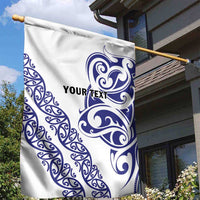 All White Maori Tribal Tattoo Personalised Garden Flag Dark Blue Polynesian Style - Polynesian Pride