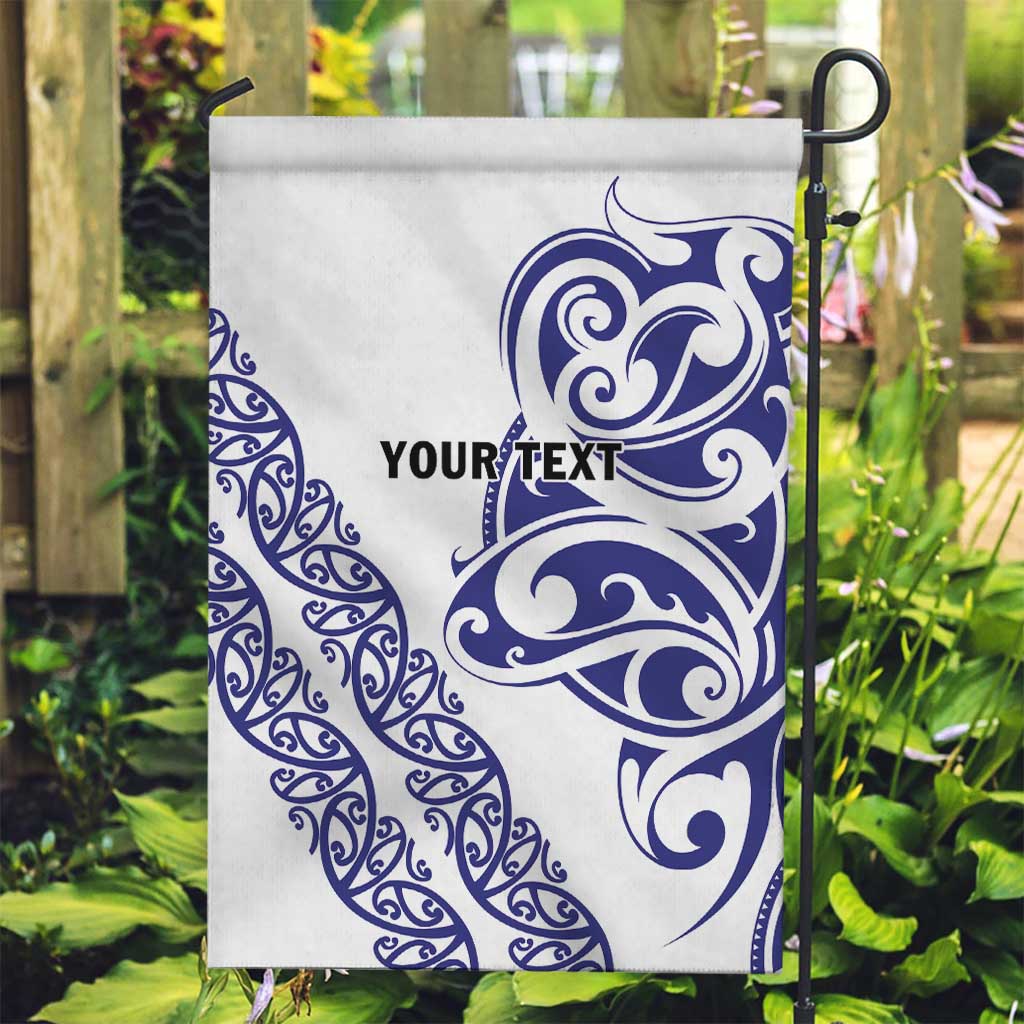 All White Maori Tribal Tattoo Personalised Garden Flag Dark Blue Polynesian Style - Polynesian Pride