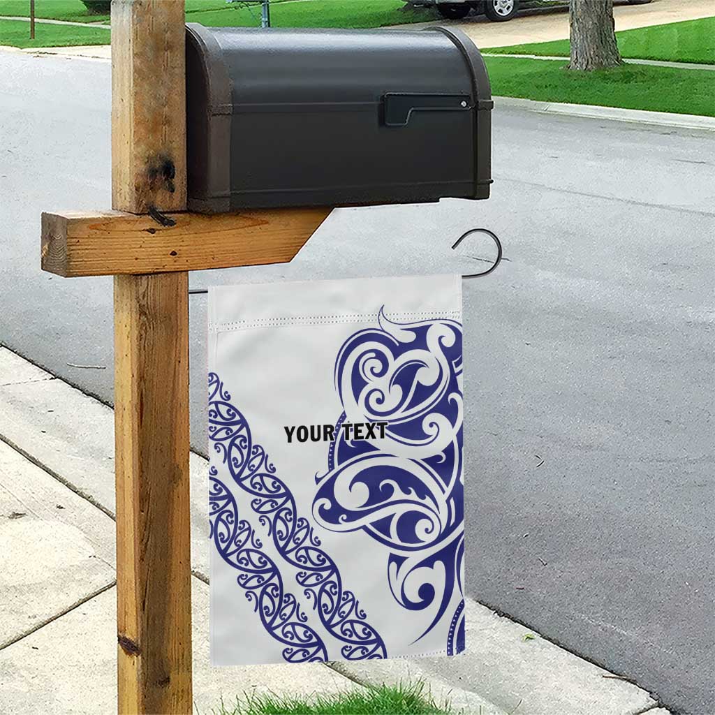 All White Maori Tribal Tattoo Personalised Garden Flag Dark Blue Polynesian Style - Polynesian Pride