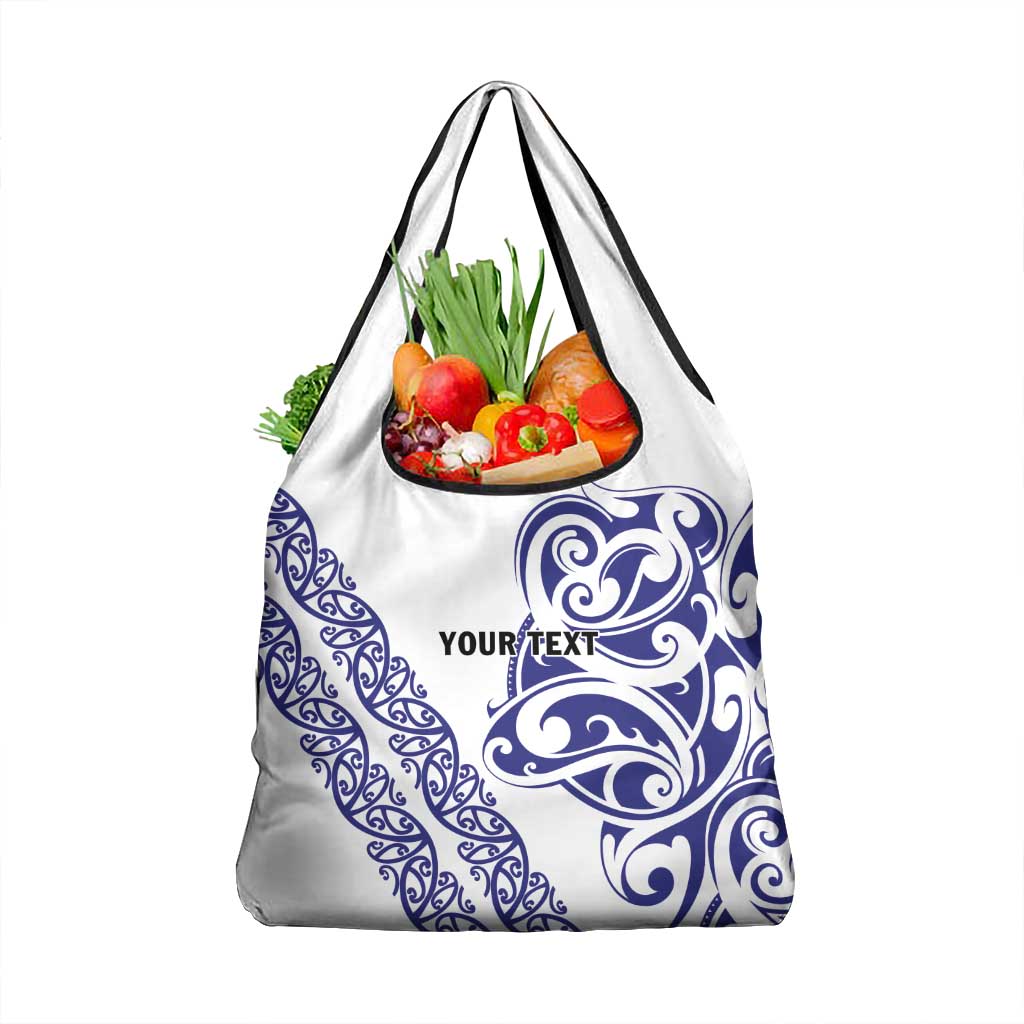 All White Maori Tribal Tattoo Personalised Grocery Bag Dark Blue Polynesian Style - Polynesian Pride