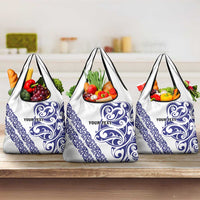 All White Maori Tribal Tattoo Personalised Grocery Bag Dark Blue Polynesian Style - Polynesian Pride