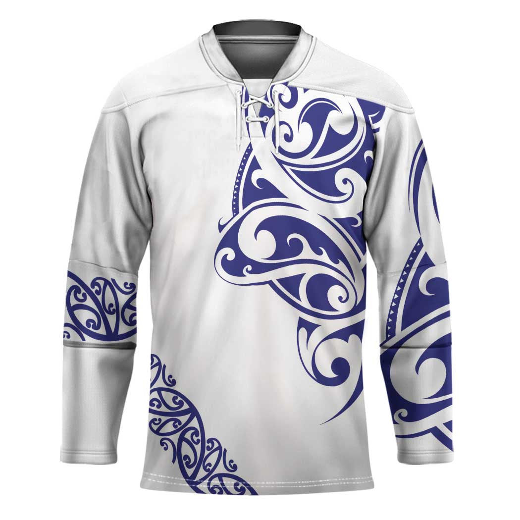 All White Maori Tribal Tattoo Personalised Hockey Jersey Dark Blue Polynesian Style - Polynesian Pride