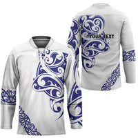 All White Maori Tribal Tattoo Personalised Hockey Jersey Dark Blue Polynesian Style - Polynesian Pride
