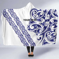 All White Maori Tribal Tattoo Personalised Hooded Blanket Dark Blue Polynesian Style - Polynesian Pride