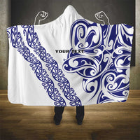 All White Maori Tribal Tattoo Personalised Hooded Blanket Dark Blue Polynesian Style - Polynesian Pride