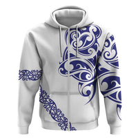 All White Maori Tribal Tattoo Personalised Hoodie Dark Blue Polynesian Style - Polynesian Pride